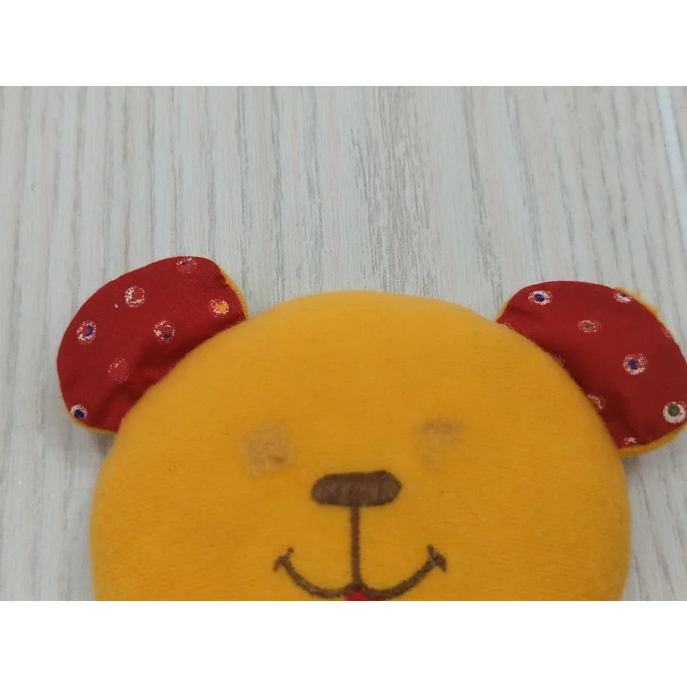 Knickerbocker yellow checked teddy bear vintage‎ plush rattle red blue overalls